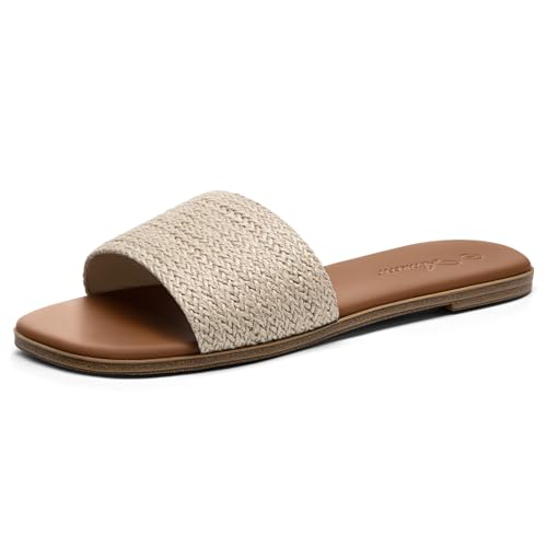 Athlefit Women's Raffia Flat Sandals Square Open...