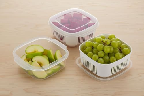 Image of VOLCANO Fridge Storage Containers, Fridge Organizer with Removable Drain Plate & Secure-Sealing Lids, Fridge Storage Boxes Keep Fruits, Vegetables Fresher, Container Box (Pack of 2 Food Storage Box)