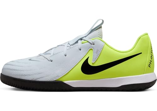 Nike Jr. Phantom GX 2 Academy Little/Big Kids' IC Soccer Shoes (FJ2609-003, Metallic Silver/Volt/Black)