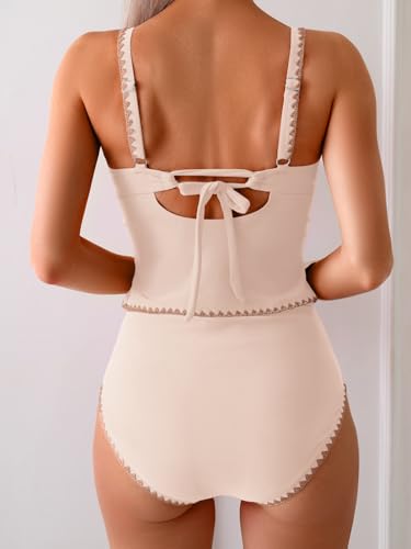 Image of Eomenie Tankini Swimsuit for Women Tummy Control Ruched Two Piece Bathing Suits High Waisted Shell Stitch Swimwear
