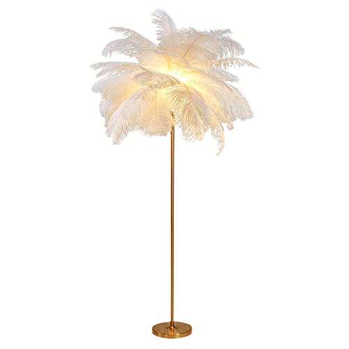 Lámpara de pie de Pluma de Avestruz, lámpara de pie de Pluma Blanca Moderna de 62", lámpara de pie de Oro Brillante para Sala decoración del Dormitorio de Las niñas Cover
