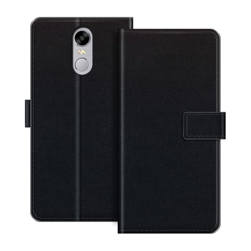 ESACMOT Leder-Wallet-Hülle Kompatibel mit Bluboo Maya Max Klapphülle mit Kartenfach & Ständer, Magnetverschluss, Stoßfeste Folio-Hülle im bunten Stil (Schwarz)