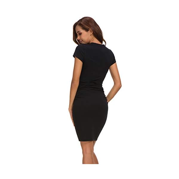 Missufe-Womens-Short-Sleeve-Ruched-Casual-Sundress-Midi-Bodycon-T-Shirt-Dress Missufe Women's Ruched Bodycon Sundress Knee Length Sheath Casual T Shirt Dress (Black, Large)