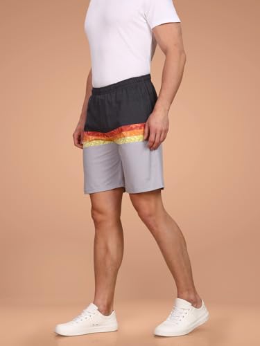 Image of BULLMER Regular Fit Cotton Blend Summer Shorts for Men - Pack of 1 | Printed Shorts for Men Blue