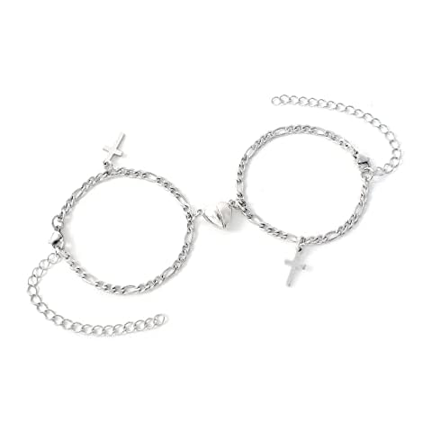 Dlihc Magnetic Couples Bracelets for Women Men, Stainless Steel Heart Magnet Couple Bracelets, Matching Bracelets for Boyfriend and Girlfriend, Stainless Steel, no gemstone Cover