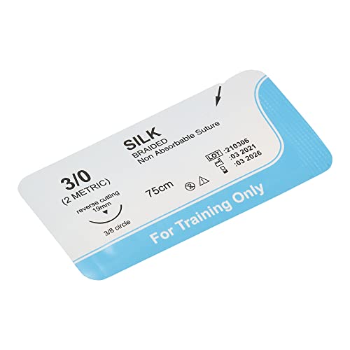 Seiden Wundnaht-Faden (12er Pack) | Der beste Faden für die Praxis | Für Medizinstudenten, Doktoren, Zahnmediziner und Tierärzte | Seiden 3/0 Faden | Zusatz für das Wundnaht-Kit.