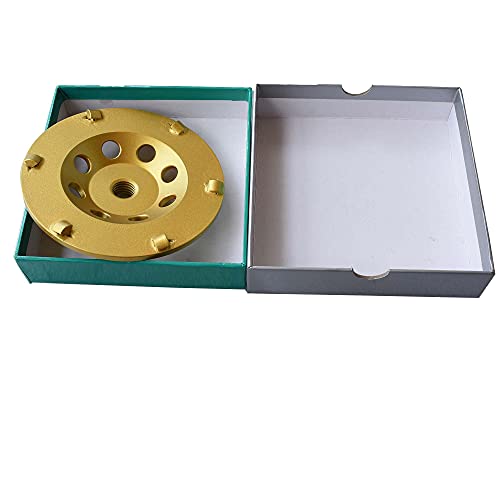 Actintool 5 In. X 5/8-11 In. Threaded 6 Pcs 1/4 Round Epoxy Removal Pcd 5" Pcd Cup Wheel, Concrete Coating Thinset Mortar Removing Pcd Grinding Wheel (5/8"-11 Threaded) #TOP6