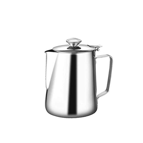 YYXLL Brocca per Lanciare Schiuma di Latte in Acciaio Inossidabile con Coperchio - Brocca per Cottura A Vapore per Espresso - Adatta per Casa/caffè/Bar/Ristorante/Hotel (Argento),1000mL
