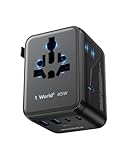 MOMAX Adaptador Enchufe Universal 45W GAN con Enchufes UK/UE/AU/US, 2AC + 3USB-C PD + 2USB-A QC - Cargador Internacional Rápido para Portátiles, Tabletas y Teléfonos, Compatibilidad Global