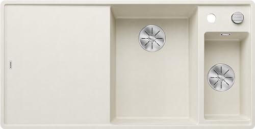 BLANCO AXIA III 6 S-F | Granitspüle aus SILGRANIT softweiß | Einbauart: Flächenbündig | Hauptbecken rechts | mit Holzschneidbrett | für 60 cm breite Unterschränke | Reinigungsfreundliche Öberfläche