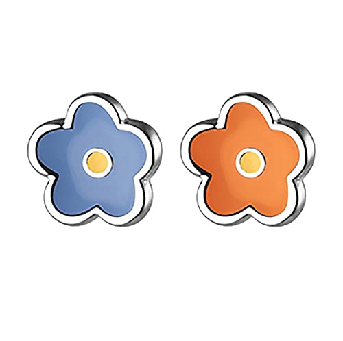 Reffeer Solid 925 Sterling Silver Cute Flower Earrings Studs for Teens Small Color Flower Studs Earrings Hypoallergenic