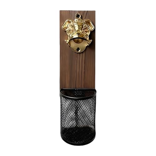 EHJRE Abridor de Botellas Montado, Utensilio de Cocina, Decoración Creativa para El Hogar con Colector de Cápsulas para Bar, Regalo Y Refrigerador, Cabeza de Elefante Dorada, Individual