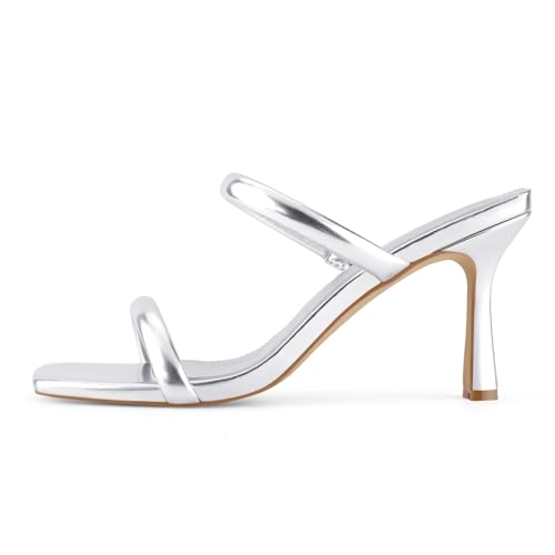 Shoe'N Tale Women's Strappy Heels Kitten Heeled Mules Two Straps Square Open Toe Slip On Sandals(8,Silver) by Shoe'N Tale - Used condition - Image 3