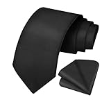 URAQT Conjuntos de Corbatas de Hombre, 2 Pcs Corbata y Pañuelo de Bolsillo, 8CM Atar y 23*23CM Cuadrada de Bolsillo, Formal Ropa Accesorios Regalo Hombre para Bodas, Fiesta, Business Negocios (Negro)