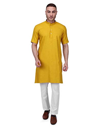 Image of Rajubhai Hargovindas Men's Premium Cotton Half Sleeve Solid Kurta
