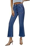 Yewfirm Flare Jeans for Women,Stretchy Bootcut Denim Pants Ankle Length Cropped Flare Jeans with Raw Hem,Wash Dblue,US6