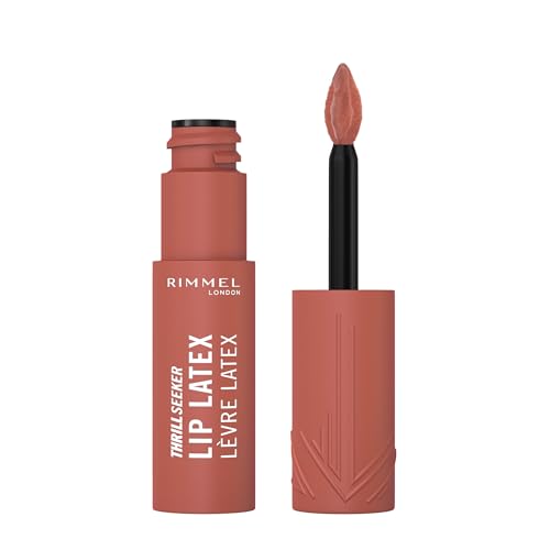 Rimmel London, Thrill Seeker Lip Latex, 100 Sassy, Rossetto liquido, Lucidalabbra, Colore labbra, Rossetto con acido ialuronico, Tinta labbra, Morbidezza e lucentezza, Vitamina E, Aloe Vera, 6 ml