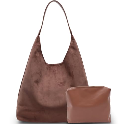 Suede Tote Bag for Women, Chocolate Brown Purse Handbags 2026 Womens Trendy Large Capacity Slouchy Shoulder Bags Satchel for Work Travel Everyday (Chocolate Coffee)
