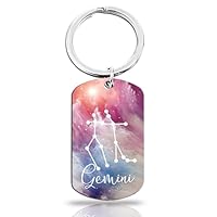 OEHEDOU Gemini Keychain: Zodiac Gifts For Gemini Birthday (May 21 - June 21), Silver Star-Shaped Keychain For Women, Men, Adults & Kids