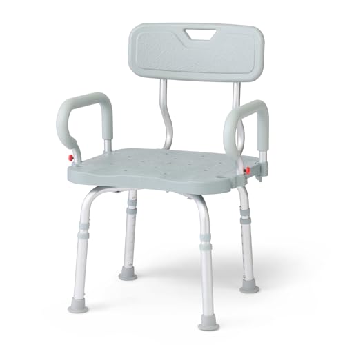 Medline 360 Degree Swivel Bath Chair, Rotating Bathroom Shower Chair for Seniors, Adjustable Lightweight Bath Seat with Backrest for Inside Shower, 350 lb. Capacity,13.5" D x 21" W x 20.5" H, Gray