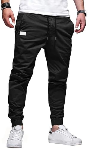 PADOLA Pantalon Cargo Homme Coton Pantalons de Travail Taille Elastique Chino Pantalon avec Multipoches Slim Fit Jogging Pantacourt Cordon de Serrage Uni...