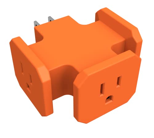 STANLEY Orange Travel Plug Adapter Type A 125V Plug Converter Plug Adapter Multiple Outlet Wall Plug with 3 Outlets Safe Grounded Portable Prong Adapter Travel Home Industrial