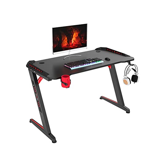 wiltop Gaming Desk 47" Carbon Fiber Surface Desktop Computertisch mit Getränkehalter und Kopfhörer-Haken, Kohlenstofffaser, Black Cover