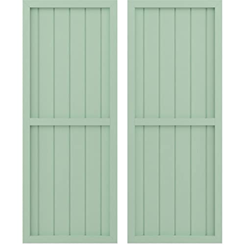 Ekena Millwork ARW101BF621X63SGH Americraft Six Exterior Real Wood Two Equal Panel Framed Board-n-Batten Shutters (Per Pair), 21"W x 63"H, Seaglass