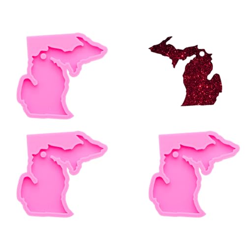 3 Pcs American State Michigan Keychain Silicone Mold Hole DIY Pudding Gum Paste Fondant Mold Desserts Candy Crystal Cupcake Cake Topper Decoration Chocolate Soap Mould Jelly Shots Handmade Ice Cream