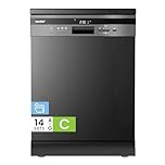COMFEE' Freestanding Dishwasher with 14 Place Settings, 44dB Quiet Full Size Dishwashers, CDWEF1435EBC-UK, ECO Wash, Auto Open Drying, Half Load, Delay Start, Wide LED Display, Black