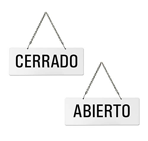 Cartel Doble para Colgar | Melamina Blanco | Abierto Cerrado | 175x65 mm No.31209-W