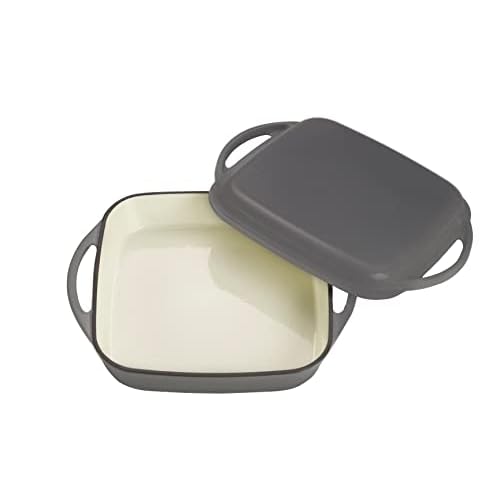 Echtwerk Universeel 2 in 1 set - Gietijzeren braadslede met deksel - Gemaakt van gietijzer met emaillaag - Geschikt voor oven, barbecue en inductie - Grijs - 1,5 l