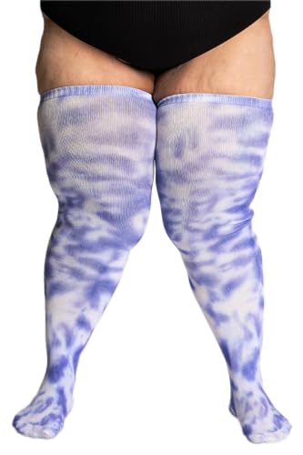 Image of Thunda Thighs Plus Size Thigh High Socks, Over the Knee High Boot Stockings Leg Warmers, Artisan - Tie Dye - Purple