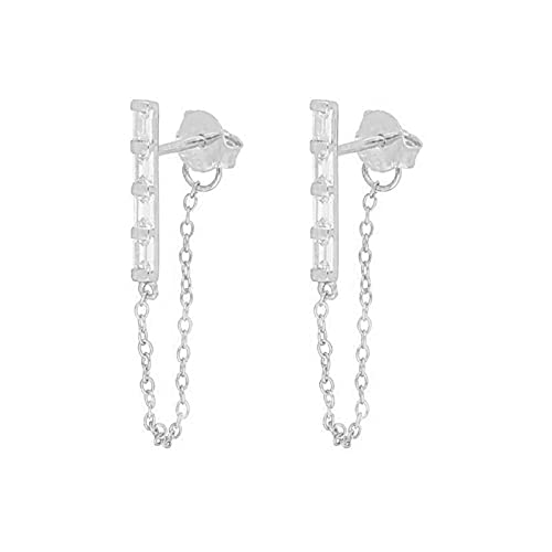 Ohrstecker aus Sterlingsilber für Damen, quadratisch, Zirkon-Kette, Diamant-Piercing-Ohrring, Schmuck, Pendientes