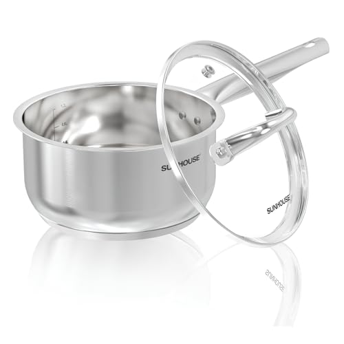 Comparison: Best Ss Sauce Pan 2 SUNHOUSE – 3 Quarts Stainless Steel Sauce Pan with Lid - PFOA-FREE, High Stainless Steel Sauce Pan, Advanced Impact Bonding Induction Base, Stay-Cool Handle, Compatible with All Cooktops