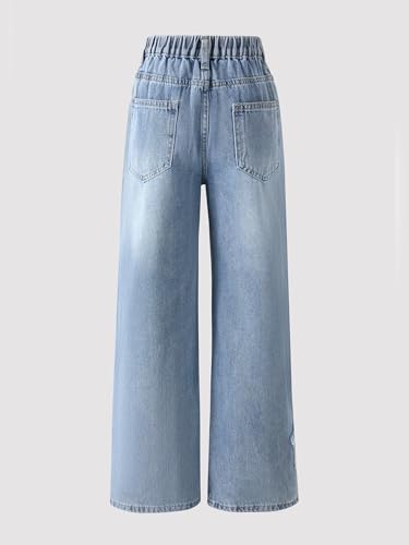 Girls Baggy Jeans Star Pacthes Distressed Wide Leg Denim Pants Trousers for 7-14 Years3