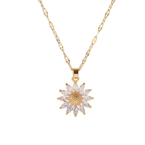 Collier doré fleur de luxe avec de la zircone scintillante de style prestigieux