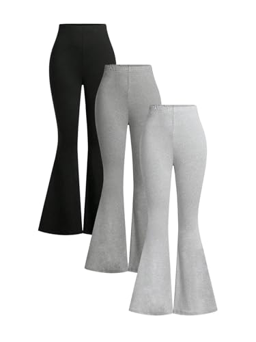 WDIRARA Women's 3 Pack Elastic Waist Flared Pants Bell Bottom Stretch Long Trousers