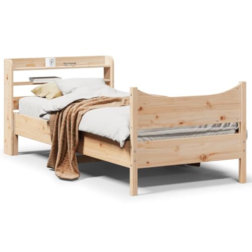 Juroupi Estructura de Cama con cabecero Estructura Cama Bed Frame Cama con cabecero somier Madera Maciza Pino 100x200 cm