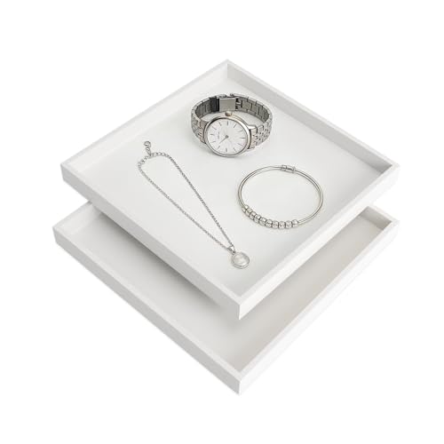 XRVRILE 2 bandejas decorativas de madera pequeñas, cuadradas, pequeñas, 20 x 20 cm, para baño, salón, joyas, cosméticos, organizador (blanco)