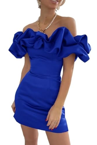 Off Shoulder Homecoming Dresses 2024 Ruffles Satin Sheath Pleated Short Mini Prom Cocktail Graduation Dresses4