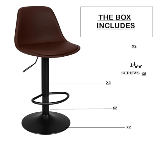 Image of 360 REVOLVING Height Adjustable Swivel BAR Stool /Kitchen Chair Suitable for Kitchen, Dining, Cafeteria, Shops, Office (Set of 2) (Dark Brown)