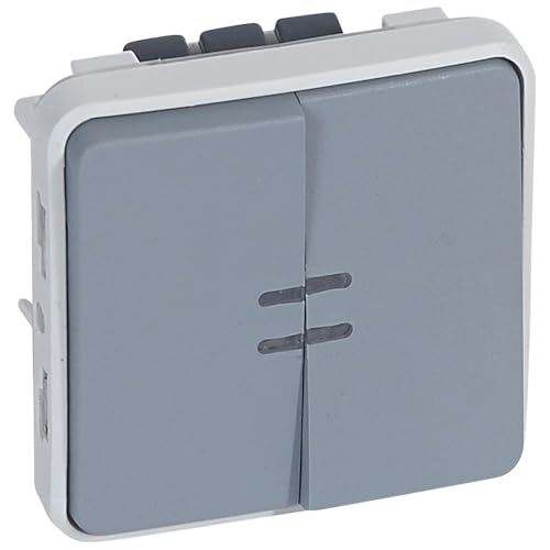 Legrand 069519 Interrupteur ou Va et Vient Lumineux + Poussoir Inverseur NO+NF Lumineux Étanche Plexo Composable IP55, 10AX, 250V, Gris