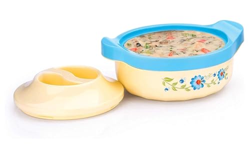 Image of Kuber Industries Floral Design Quality Plastic Insulated Steel Casseroles,1000 ML (Cream and Green) - CTKTC030903