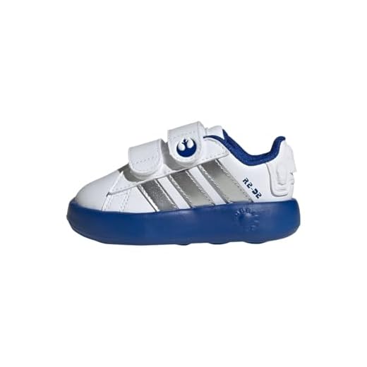 adidas Kids' Chaussure Star Wars Grand Court 2.0 BÉBÉS, Cloud White/Silver Metallic/Royal Blue, 24