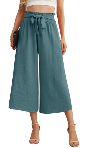 Image of IWOLLENCE Women Flowy Loose Wide Leg Pant Summer Beach Casual Trousers high Waist Adjustable Knot Business Work Casual Pants