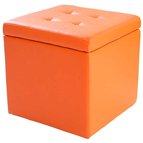 Pouf repose-pieds cube haut de gamme en similicuir orange de 40 cm - 2