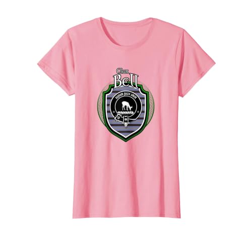 Bell Clan Crest | Scottish Clan Bell Family Crest Badge T-Shirt, Women, Pink, X-Small