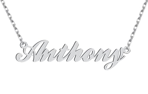 Dancing Wolf Silver Anthony Name Necklace Initial Charm Nameplate Necklaces for Womens Birthday Friendship Jewelry Stainless Steel