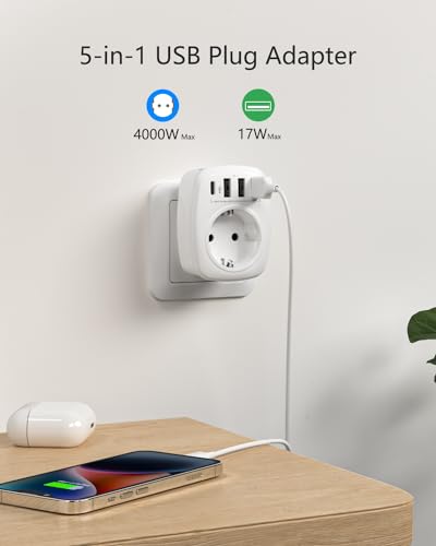 USB Steckdosenadapter von LENCENT mit 3 USB Anschlüssen und Typ-C Port